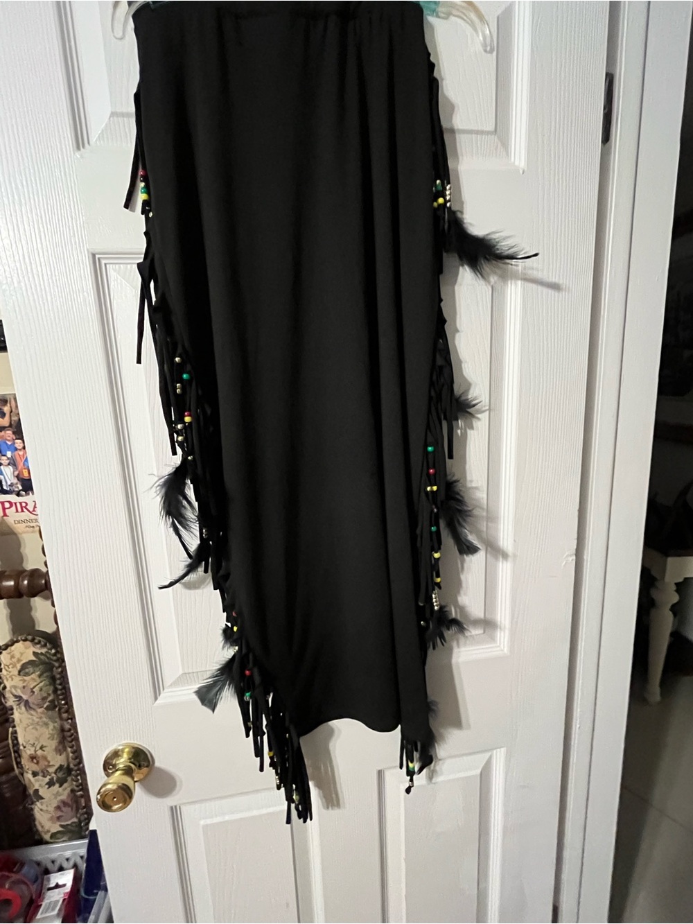 Black Fringe Beaded Feathered maxi skirt medium